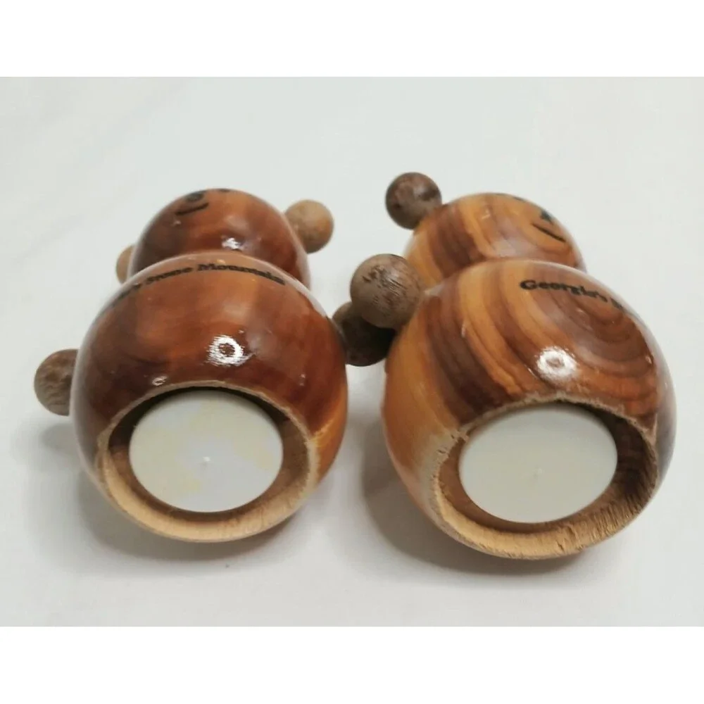 Vintage 1984 Georgia's Stone Mountain Wood Bear Salt Pepper Shakers Souvenir